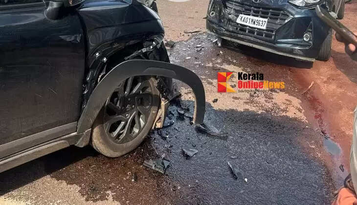 Accident after cars collide near Kamal Peedika, Kannur; Three passengers injured