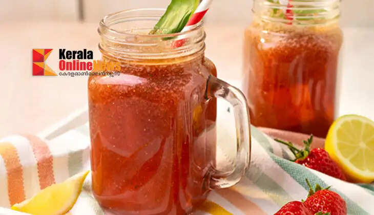 A strawberry cooler with strawberries and orange juice to refresh the body.