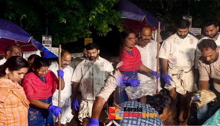Kannur Mayor and team out with brooms at midnight after the crowds dispersed ensuring a clean city for Thiruvonam