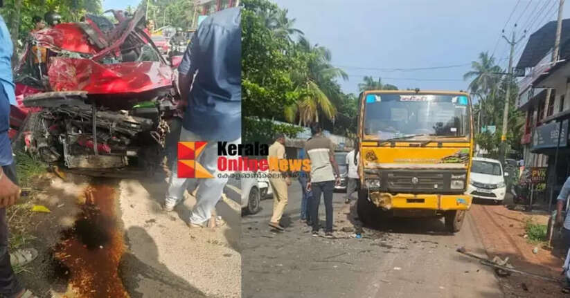 Two people injured in collision between car and lorry in Cherukunnu: One seriously injured