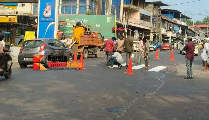 Zebra crossing work begins at Chakkarakkallu for safe pedestrian travel