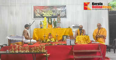 Crowds gather at the Chedicheri Chuzhali Bhagavathi Temple in Kannur for the first Bhagavatha Saptaha Yajna