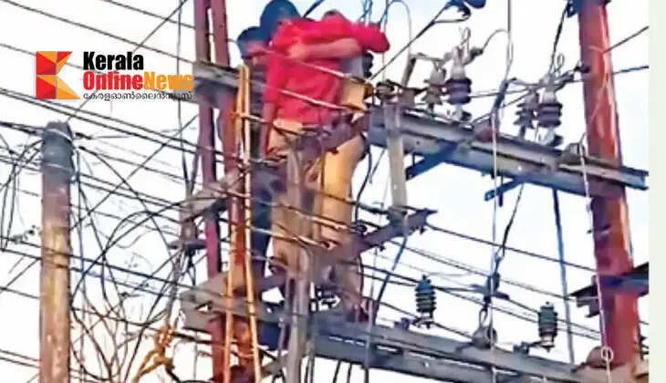 Young man threatens suicide by climbing on transformer in front of estranged wife's house; finally persuaded