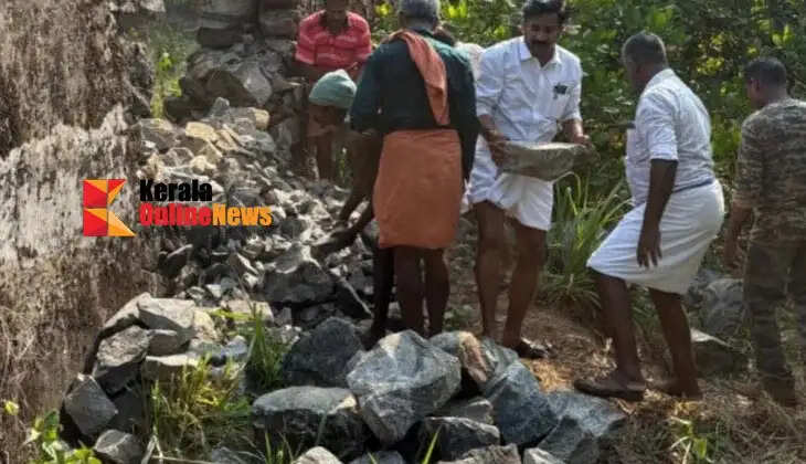 The wall destroyed by a wild elephant in Narikadava, Kelakam, was rebuilt within hours.