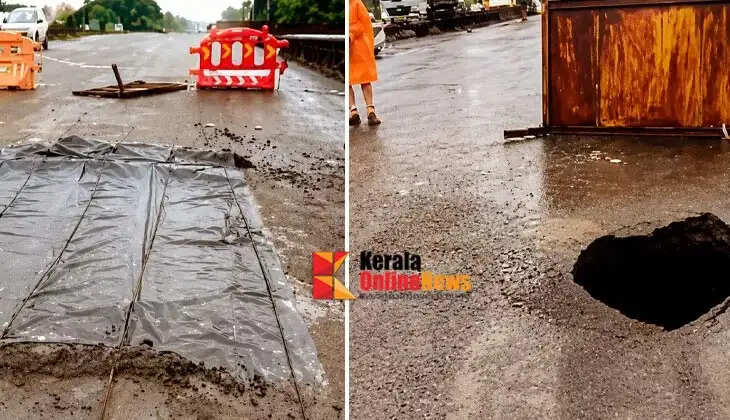 A pothole on the Alappuzha National Highway.