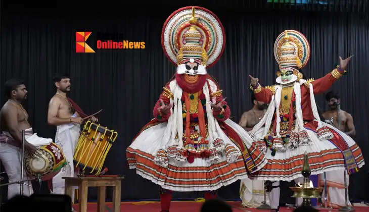 A group of children gets a first-hand introduction to the art of Kathakali at the premises of the Muzhakkunnu Mridangashaileswari Temple.12