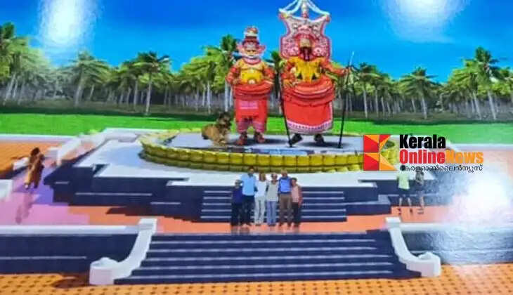 A huge statue of Muthappa rises at the Valluvankadavu Sree Muthappa Mathapura